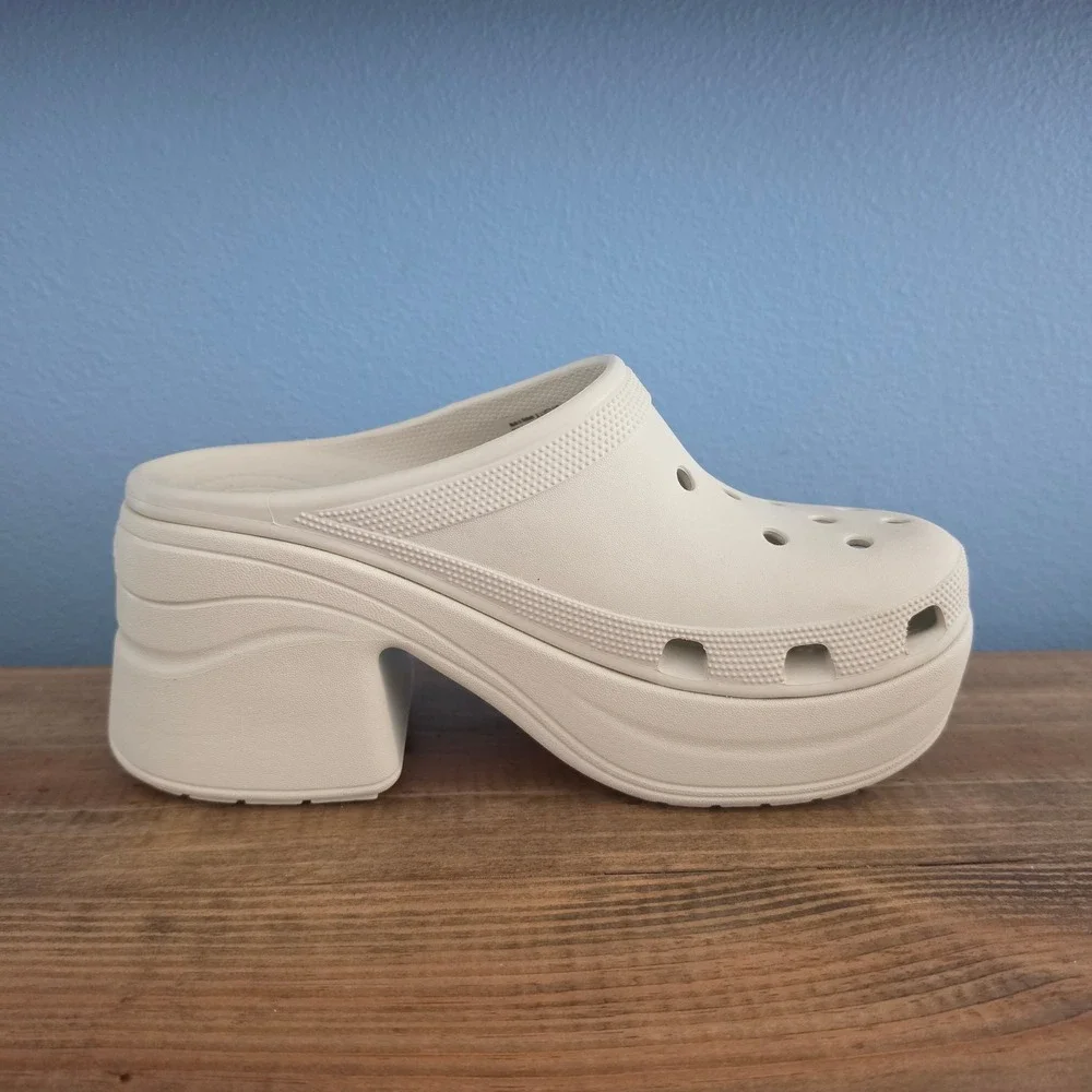 Crocs Mens Siren Clog Bone White Chunky Platform Block Heel Mule Size 9